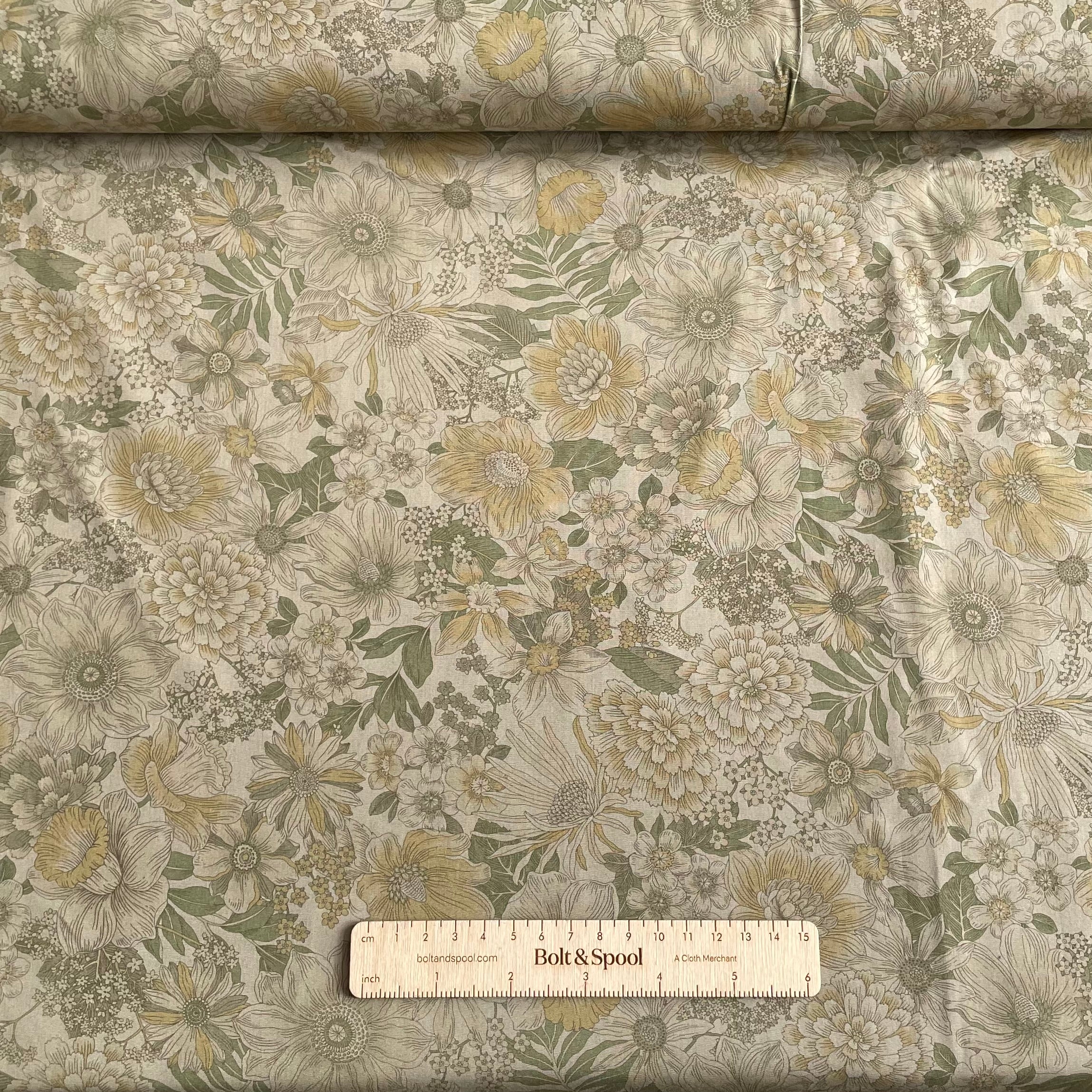 Sevenberry Cotton Broadcloth - Khaki Floral