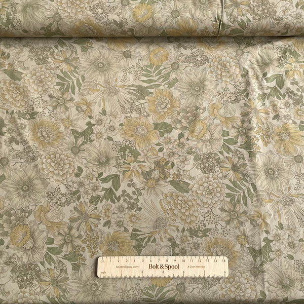 Sevenberry Cotton Broadcloth - Khaki Floral