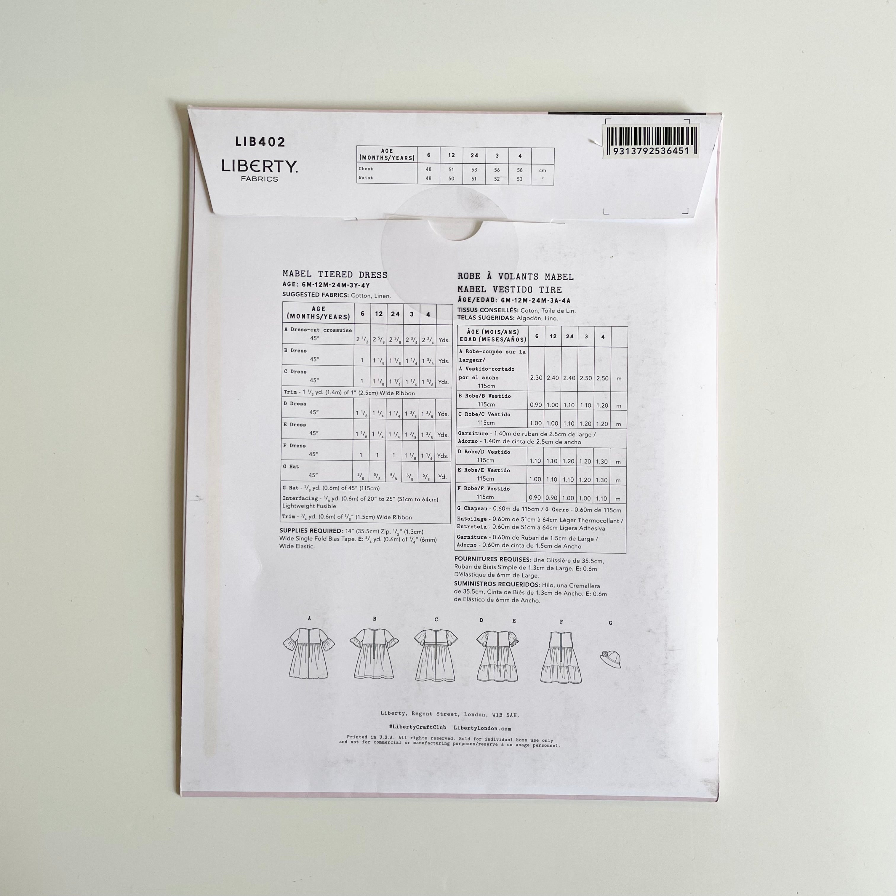 Liberty Fabrics Sewing Pattern : Mabel Tiered Dress