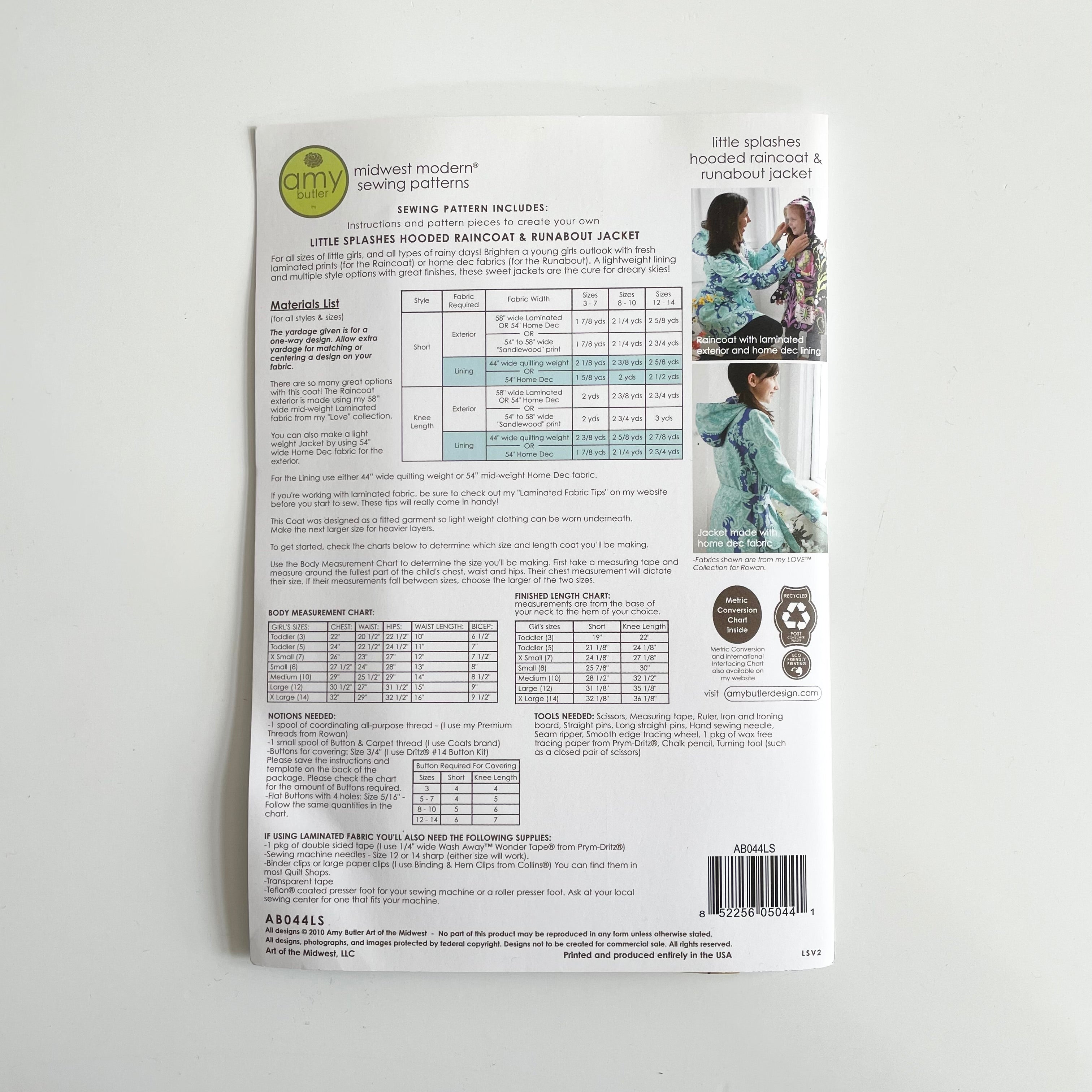 Amy Butler Patterns : Little Splashes Raincoat