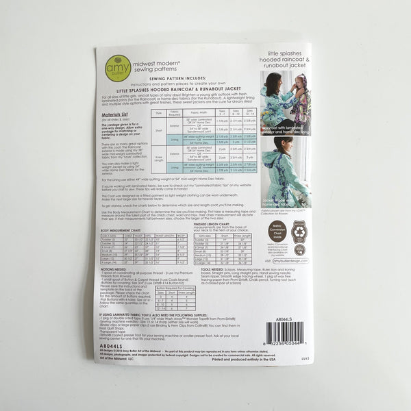 Amy Butler Patterns : Little Splashes Raincoat