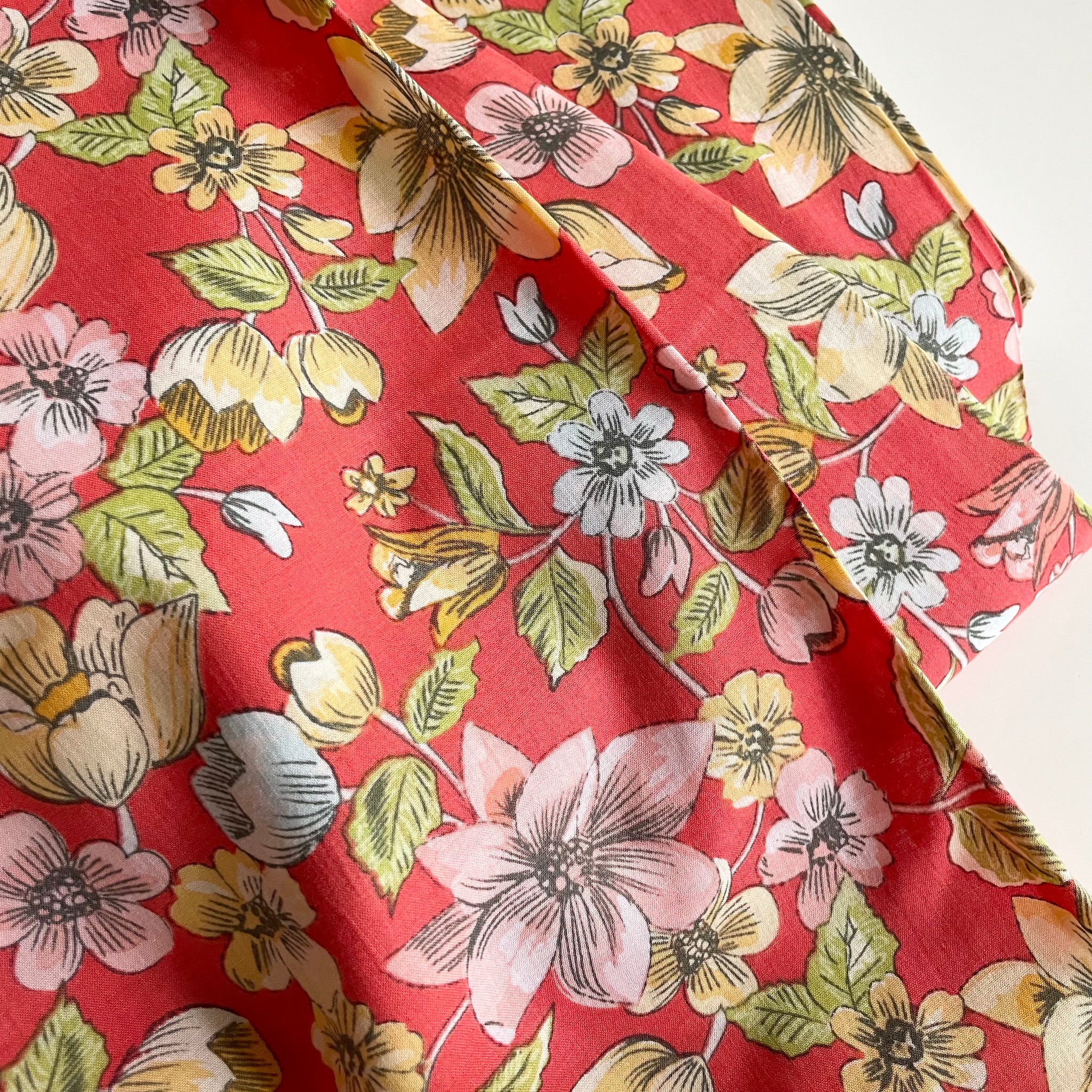 Cotton Lawn - Pastel Flowers on Red