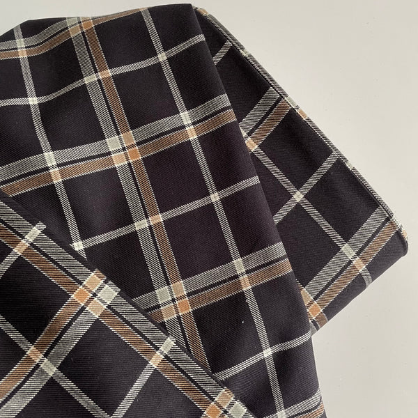 Niseko Japanese Plaid Cotton Flannel - Charcoal / Brown / White