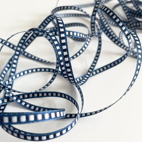 May Arts Ribbon : Stitched Center - Navy / White