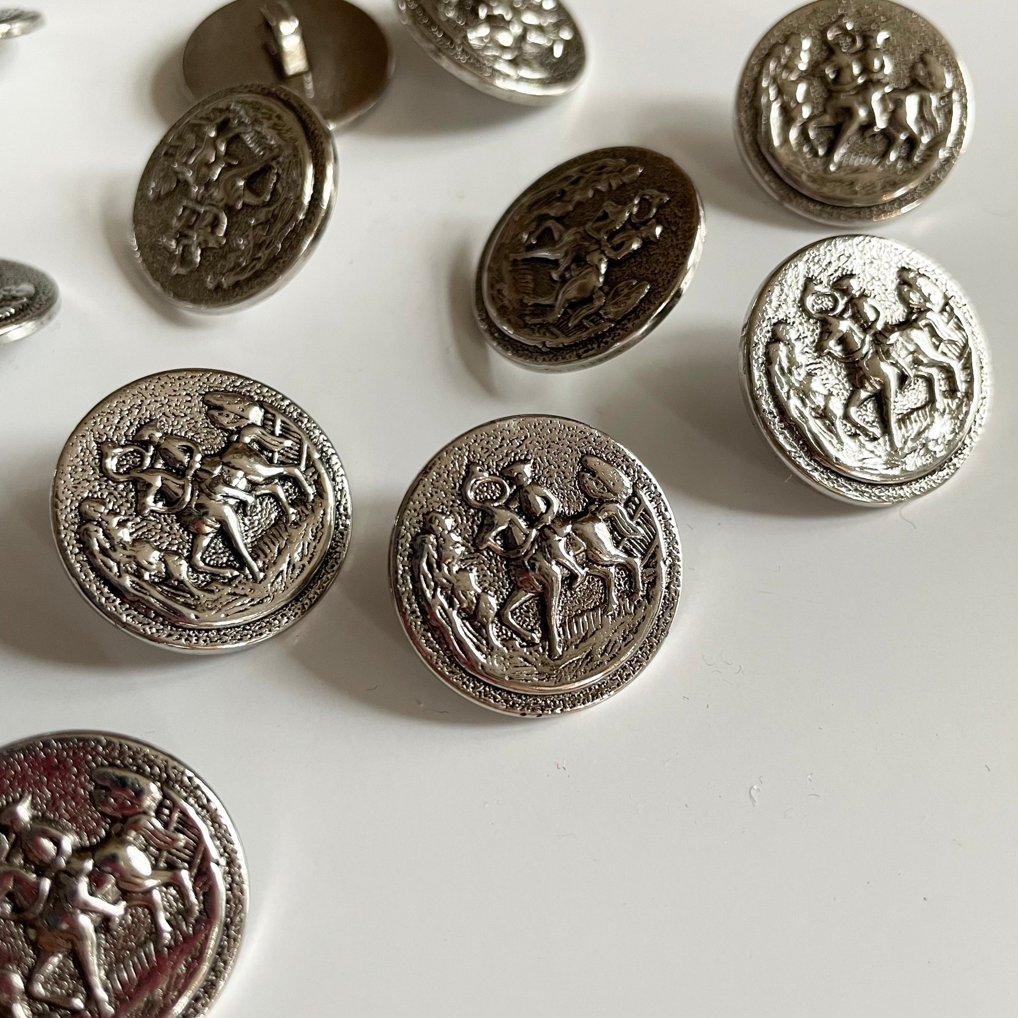 Metal Horseback Bugler Shank Button - Silver