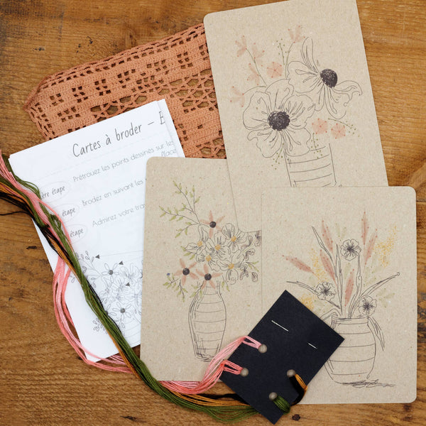 Rue de Pleine Lune :  Striped Bouquets Embroidery Card Set