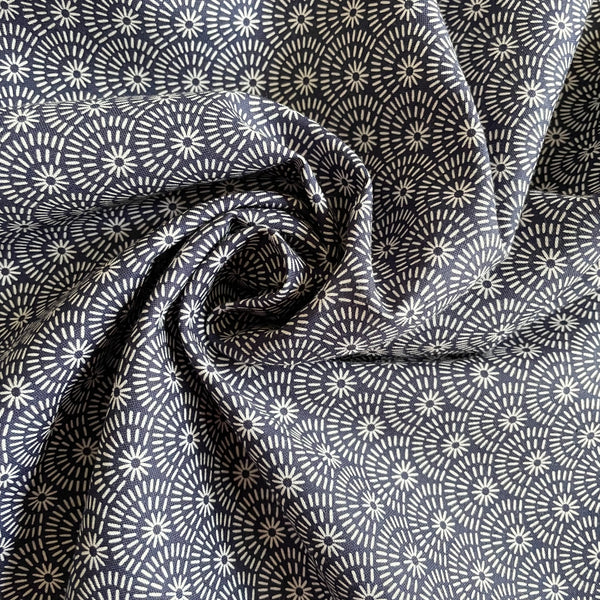 Felicity Fabrics : Sewn With Love - Stitched Scallop Navy quilting cotton
