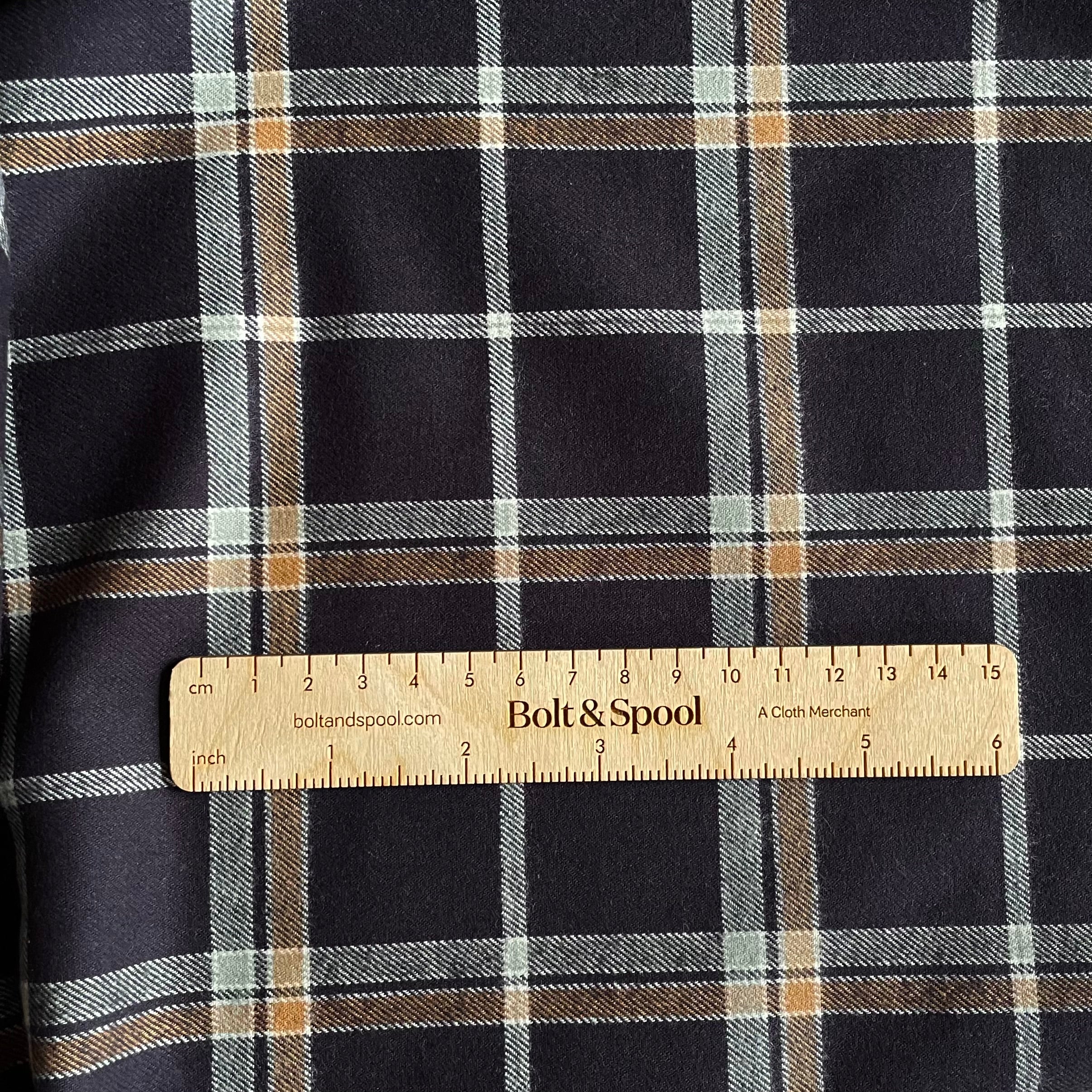 Niseko Japanese Plaid Cotton Flannel - Charcoal / Brown / White