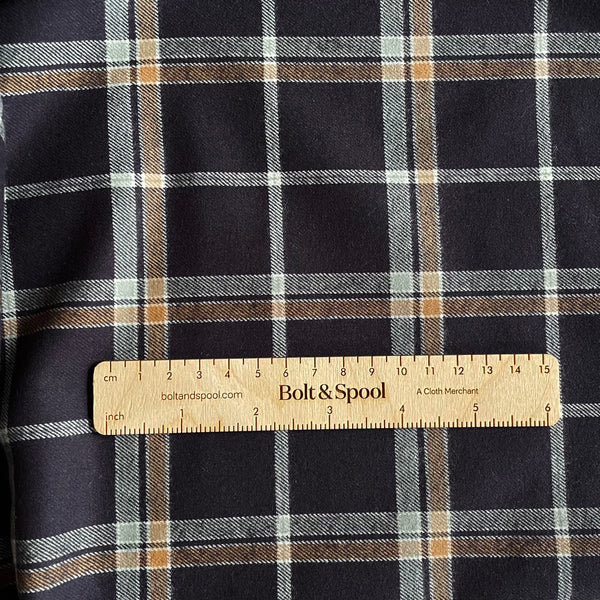 Niseko Japanese Plaid Cotton Flannel - Charcoal / Brown / White