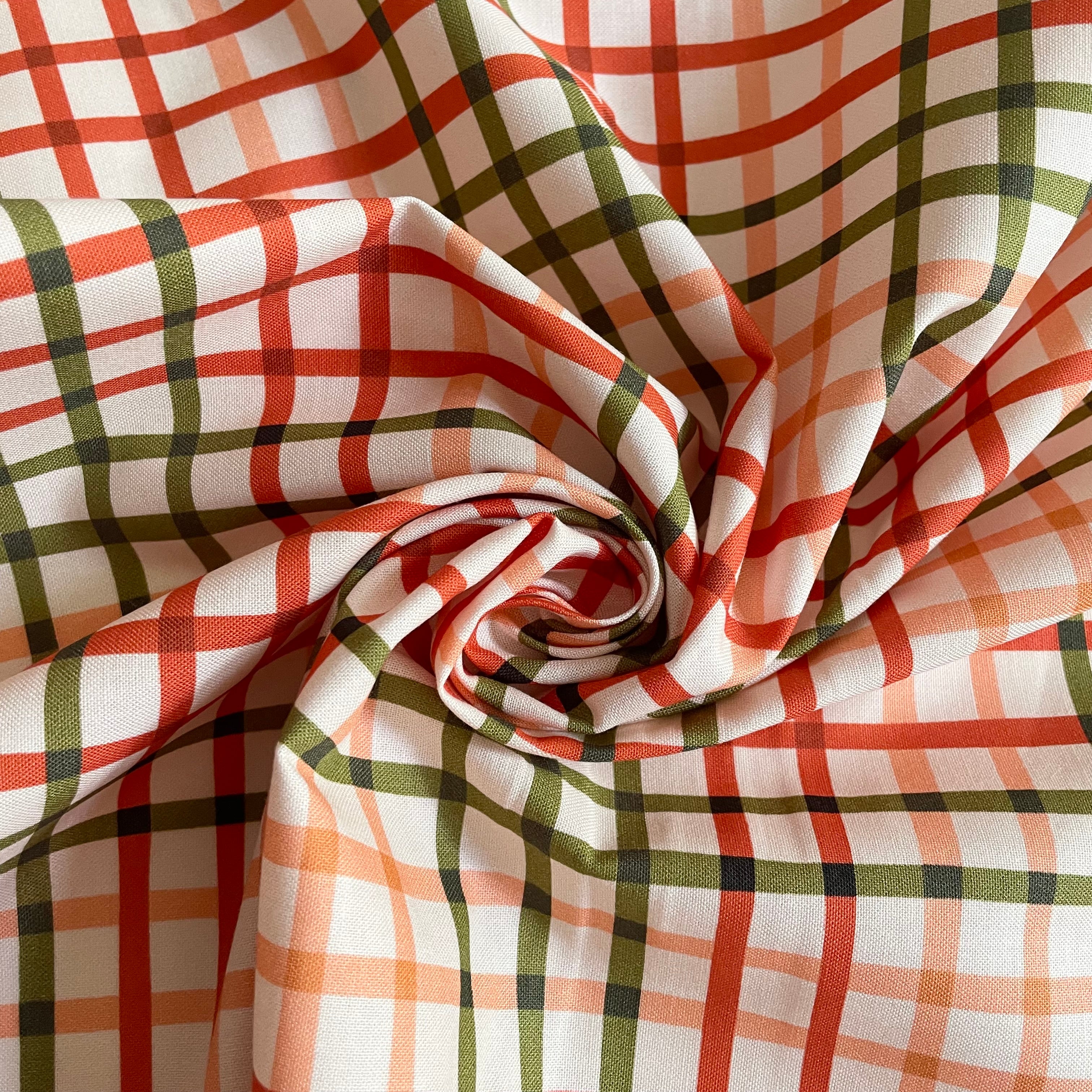 Cloud9 Fabrics : Crimson & Evergreen - Wavy Fun Checks