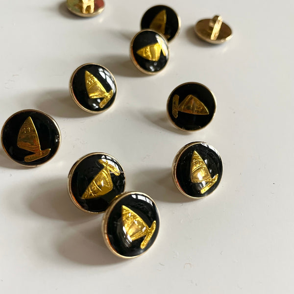 Enameled Metal Sailboat Shank Button - Navy / Gold