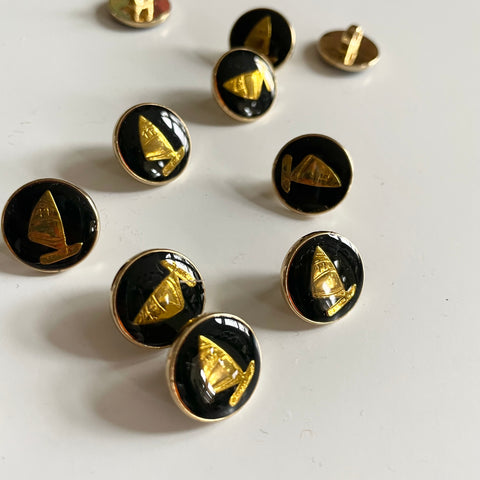 Enameled Metal Sailboat Shank Button - Navy / Gold