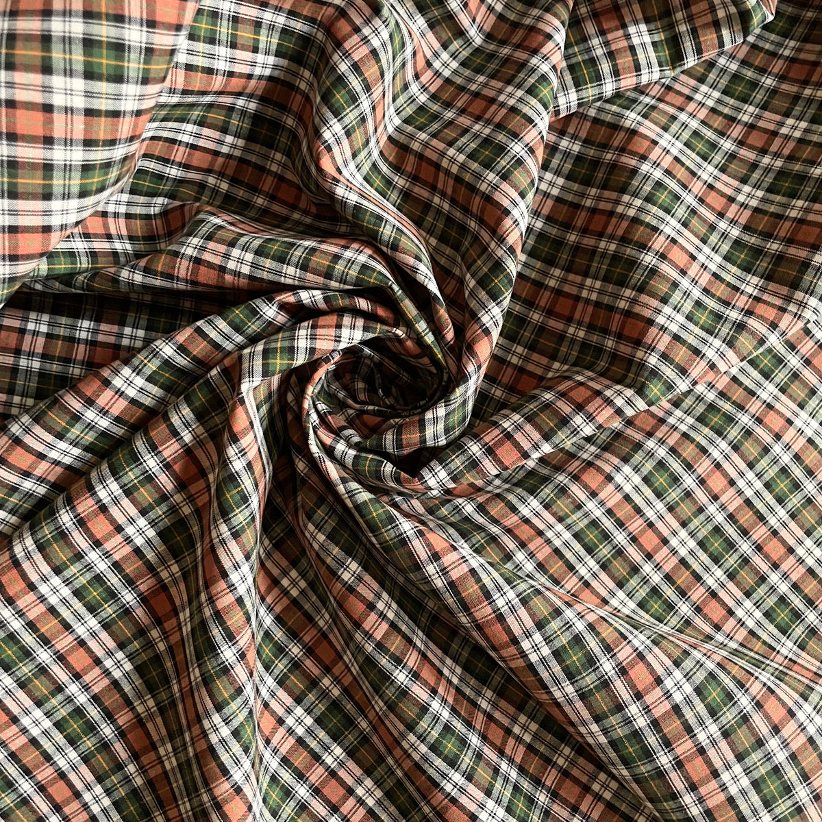 Mini Tartan Cotton Shirting - Green / Rust
