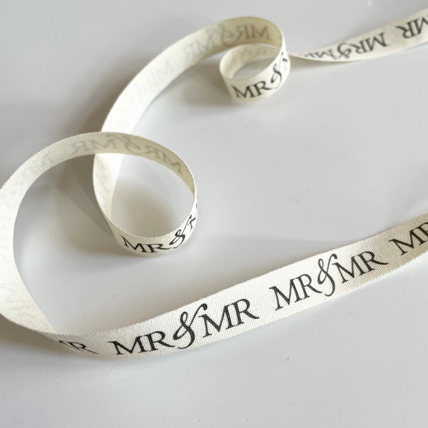 May Arts Ivory Cotton Ribbon - Mr & Mr