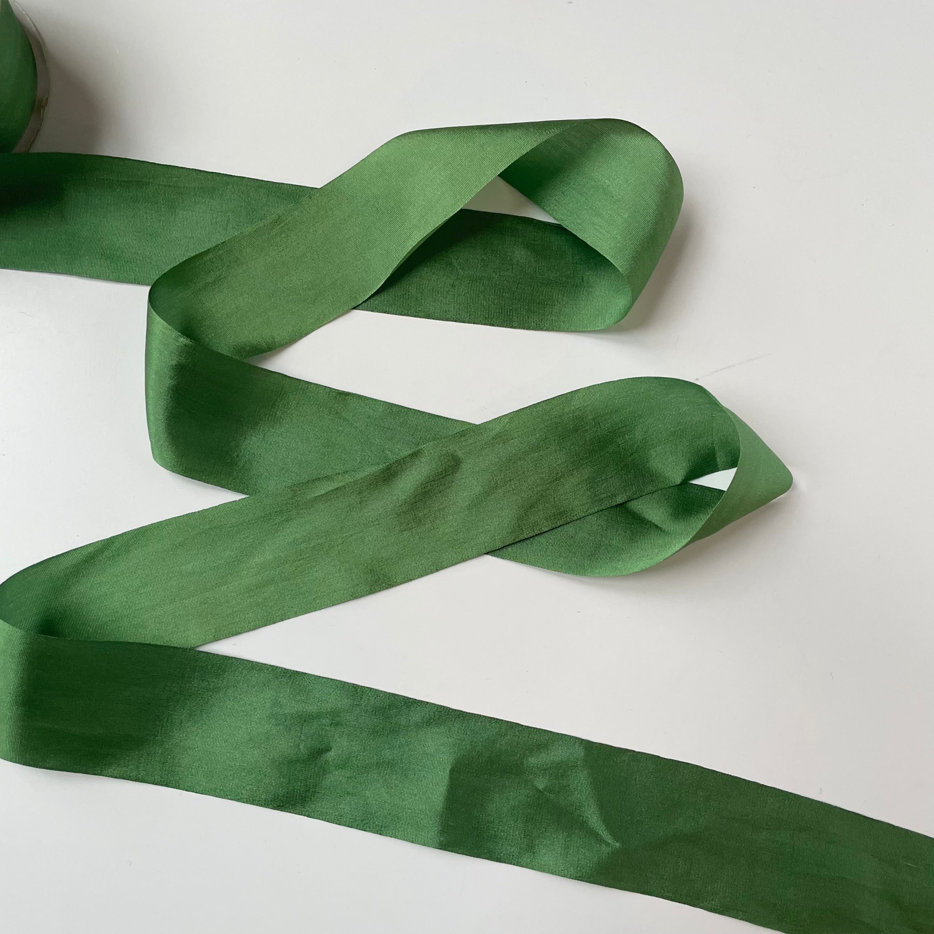 2-1/4 yard Remnant : May Arts Silk Ribbon - Green 1.25"