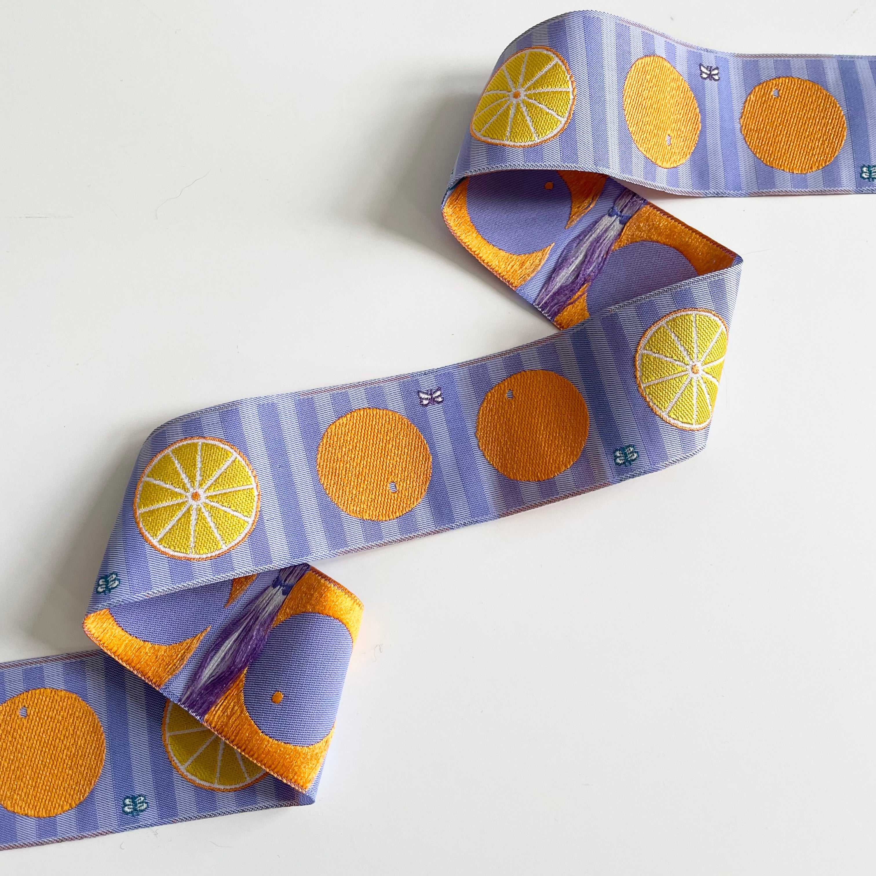 LFNT Ribbon : Oranges on Lavender Stripe