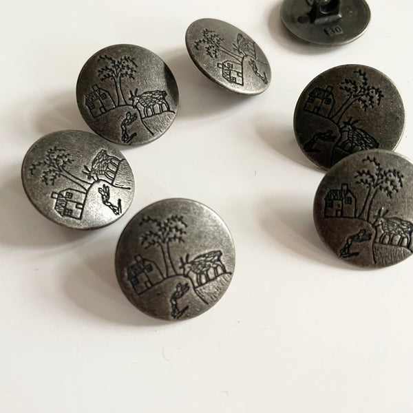 Metal Homestead Shank Button - Antique Silver