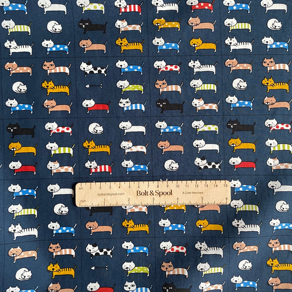 Kobayashi Nylon Taffeta - Cats Navy