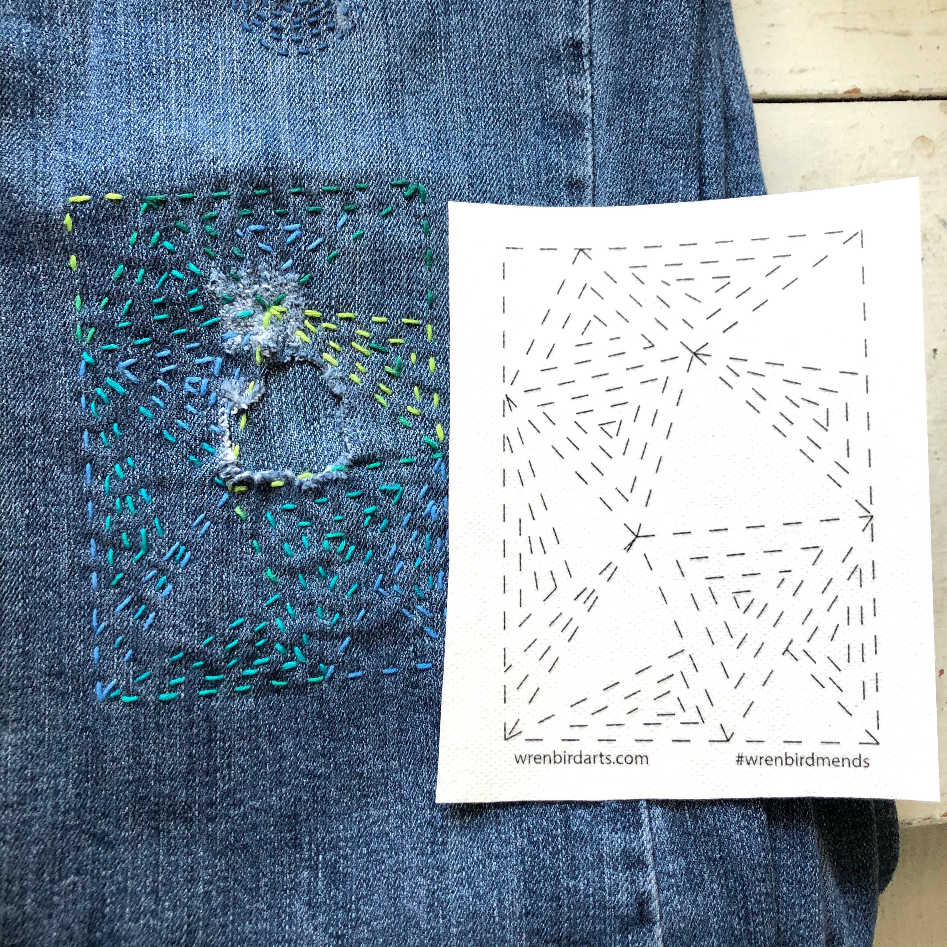 Wren Bird Arts : Washable Mending Transfers #4 Green Patterns