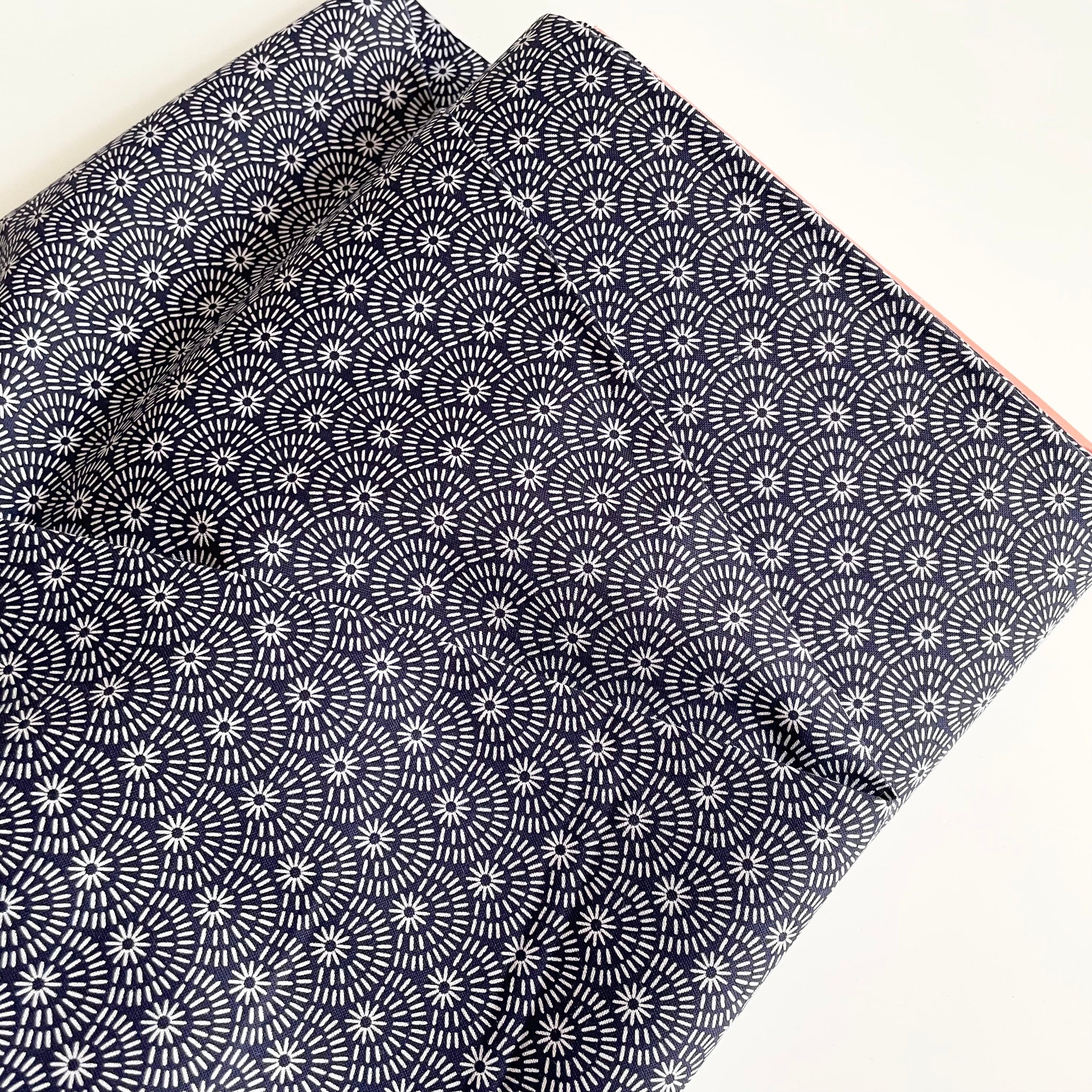 Felicity Fabrics : Sewn With Love - Stitched Scallop Navy quilting cotton