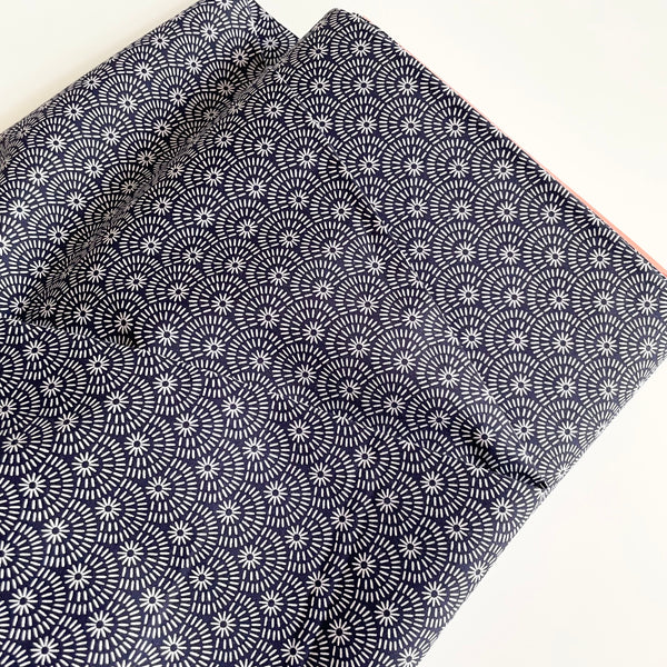 Felicity Fabrics : Sewn With Love - Stitched Scallop Navy quilting cotton