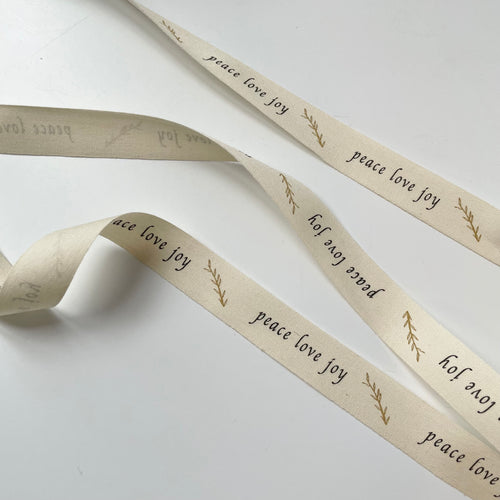 May Arts Ivory Cotton Ribbon - "Peace Love Joy"