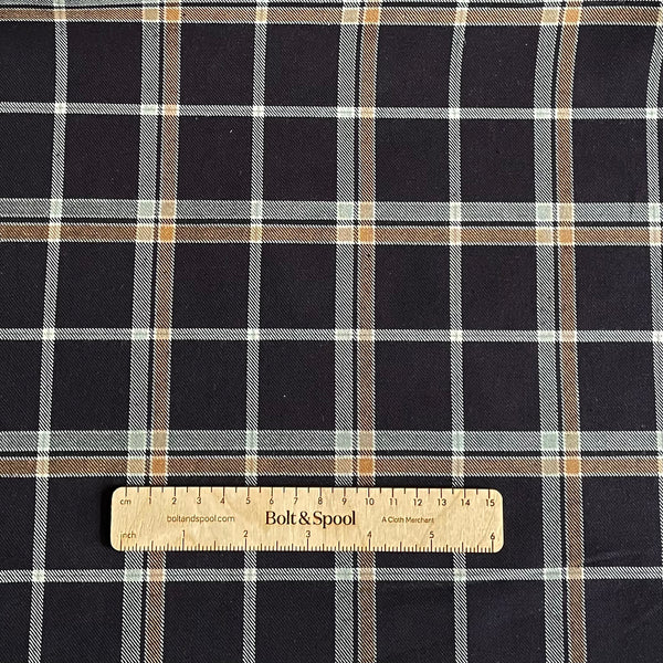 Niseko Japanese Plaid Cotton Flannel - Charcoal / Brown / White
