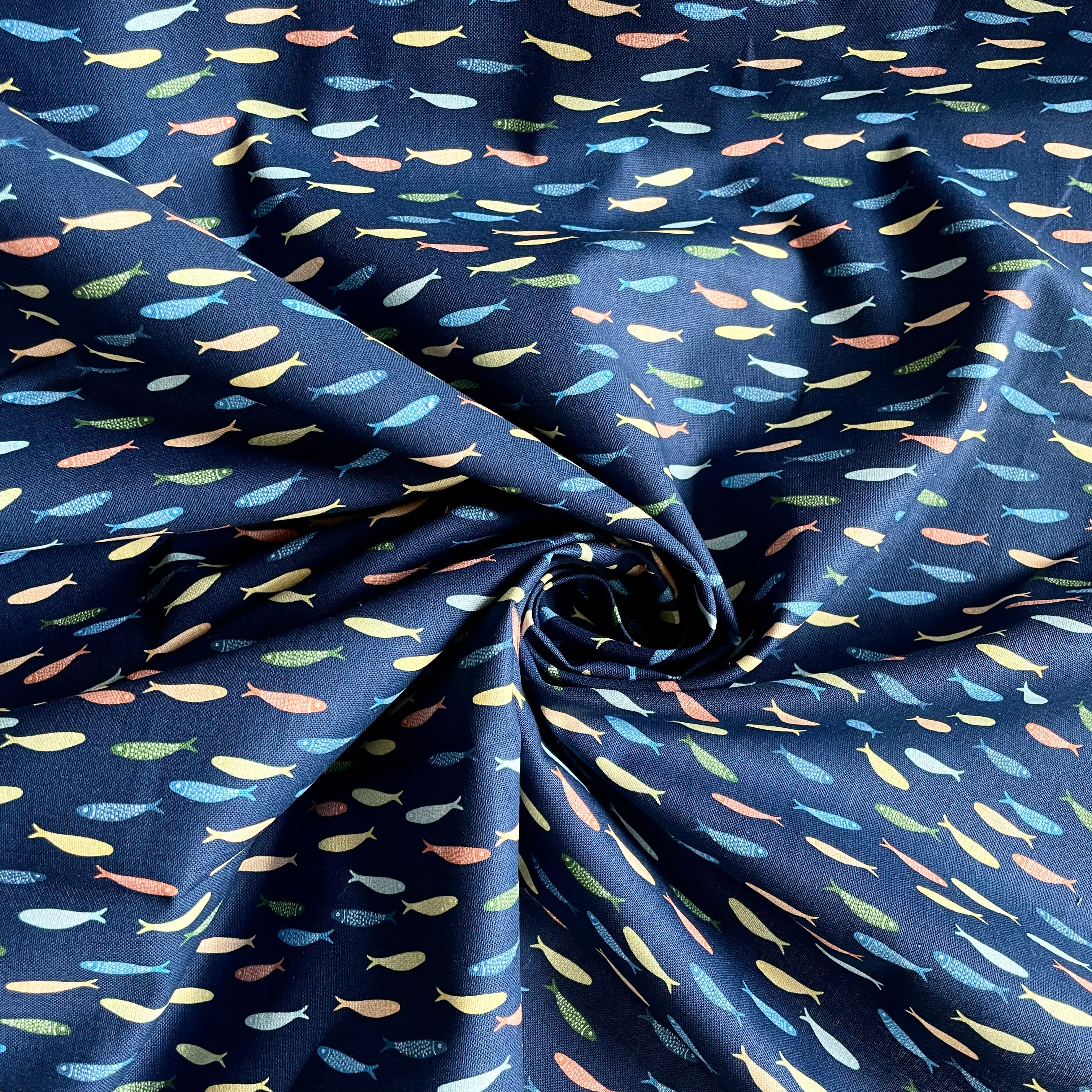 Dear Stella : Stay Salty sardine minnow fish print quilting cotton fabric