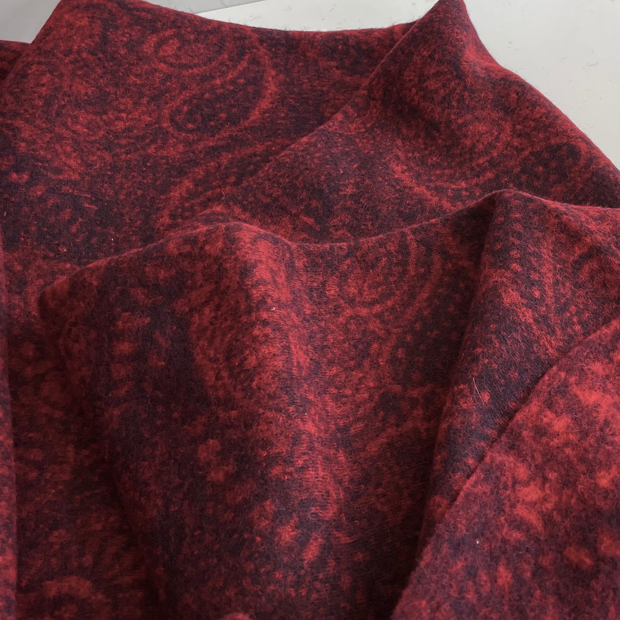 Boiled Wool - Paisley red blue fabric