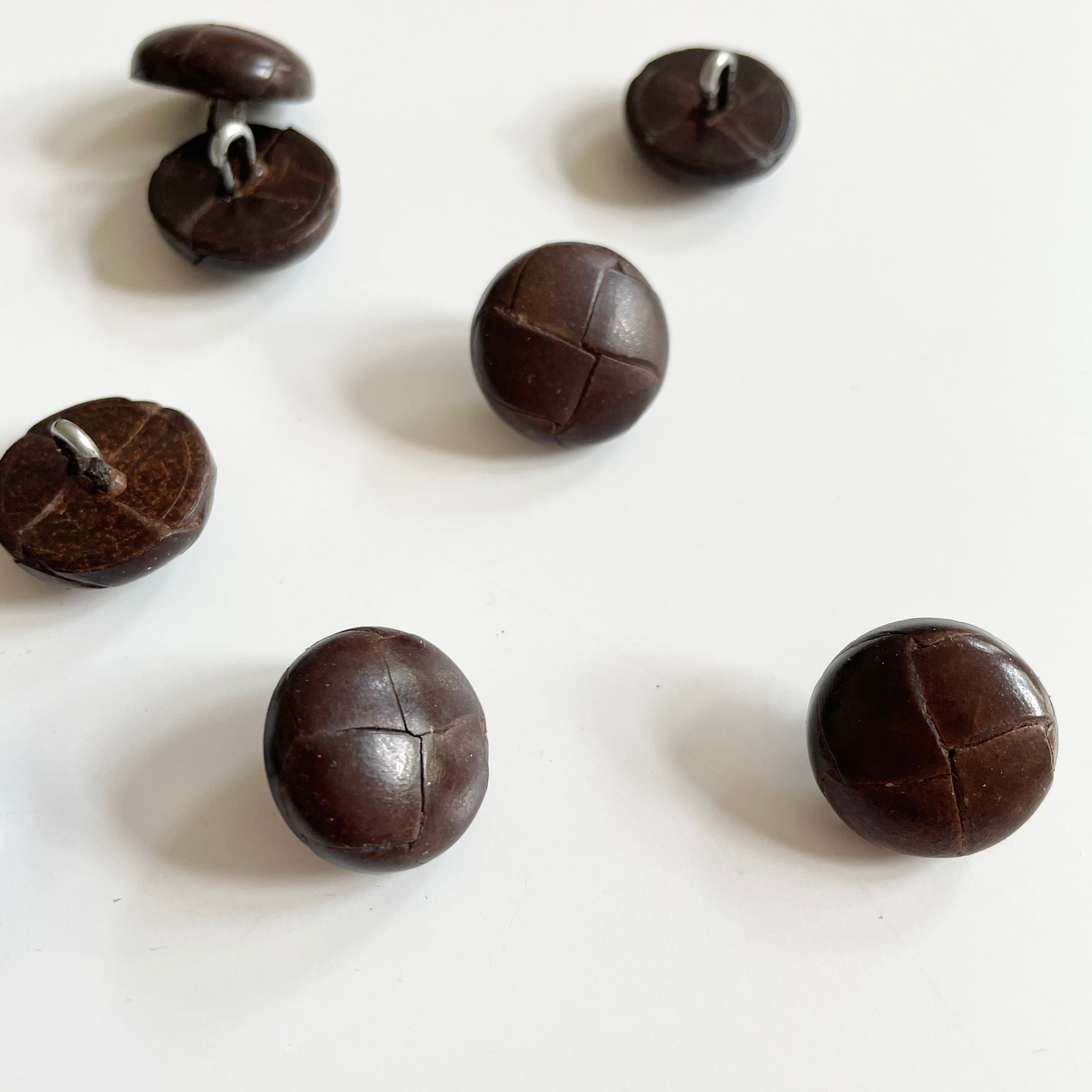 Pieced Leather Button - Brown