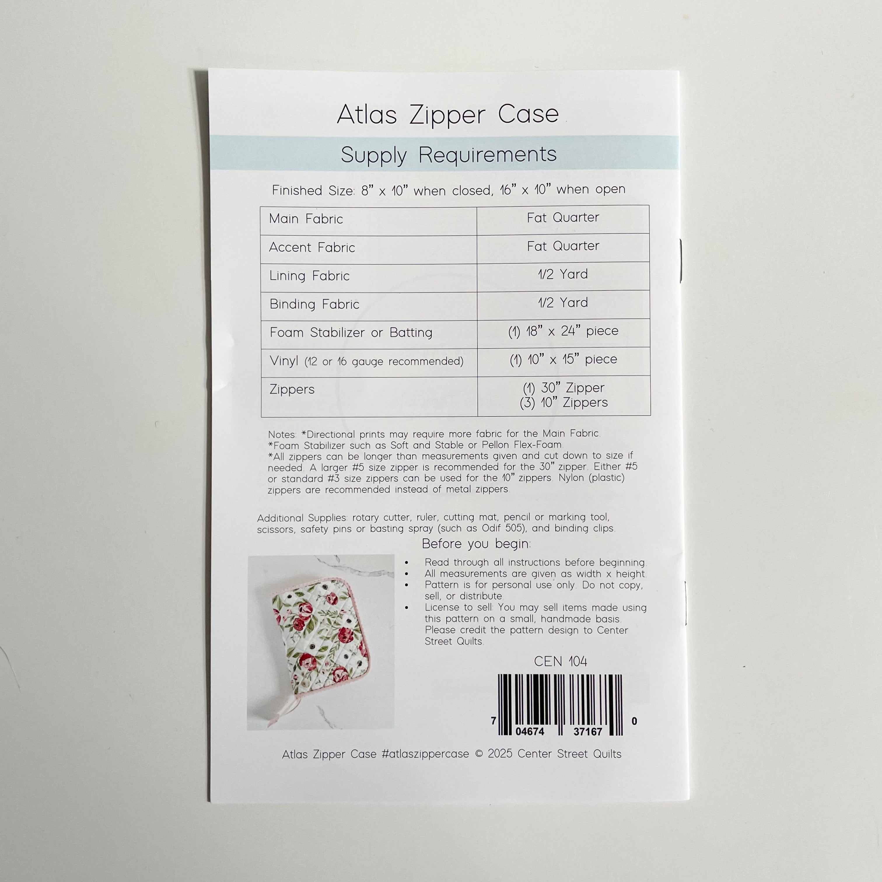 Center Street Quilts : Atlas Zipper Case