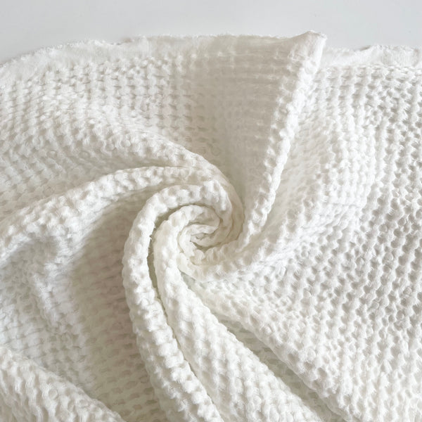 Waffle Weave Linen / Cotton - Milk White