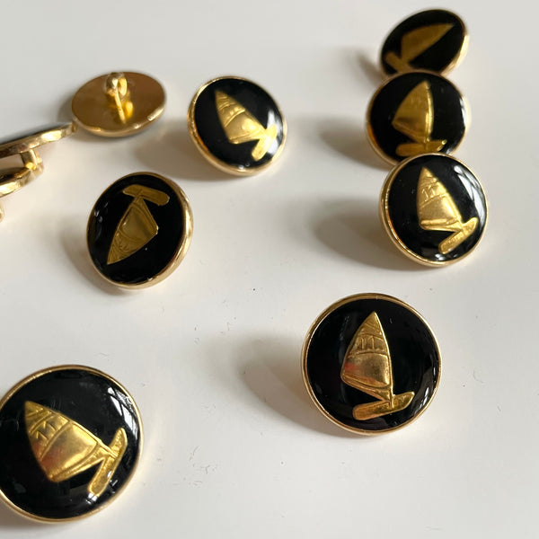 Enameled Metal Sailboat Shank Button - Navy / Gold