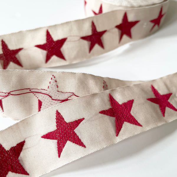 Kafka Ribbon : Nautical Stars - Red on White