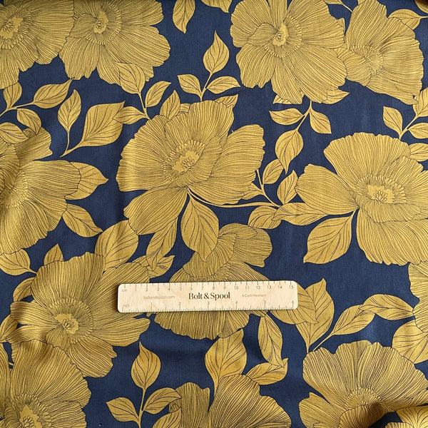 Hokkoh Cotton / Rayon Lawn - Poppies Midnight Gold