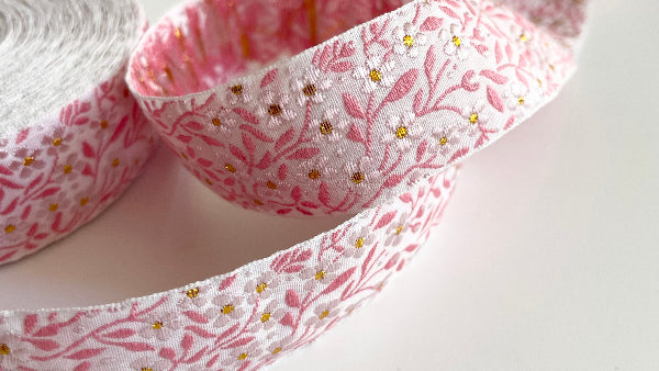 Kafka Ribbon : Forget Me Not Narrow - Pink / Gold