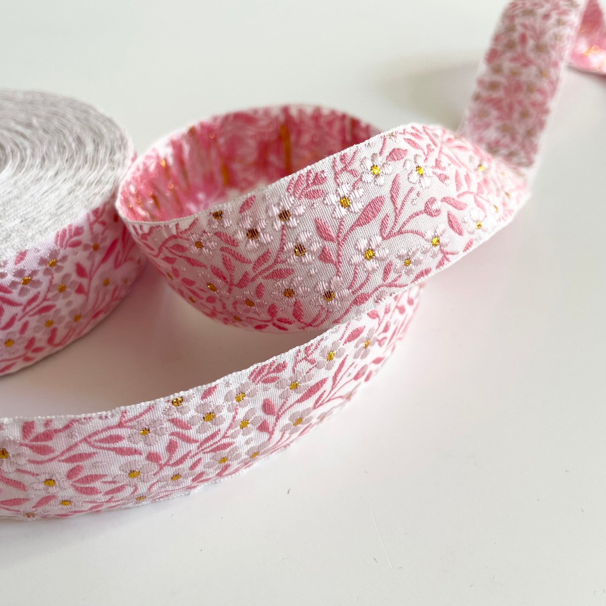Kafka Ribbon : Forget Me Not Narrow - Pink / Gold