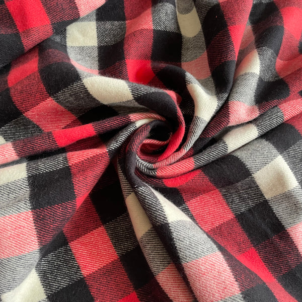 Plaid Cotton Flannel - Red / Black / White