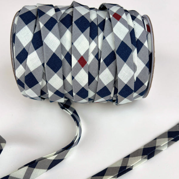 Double Fold Bias Binding : Bloomberry Plaid Navy