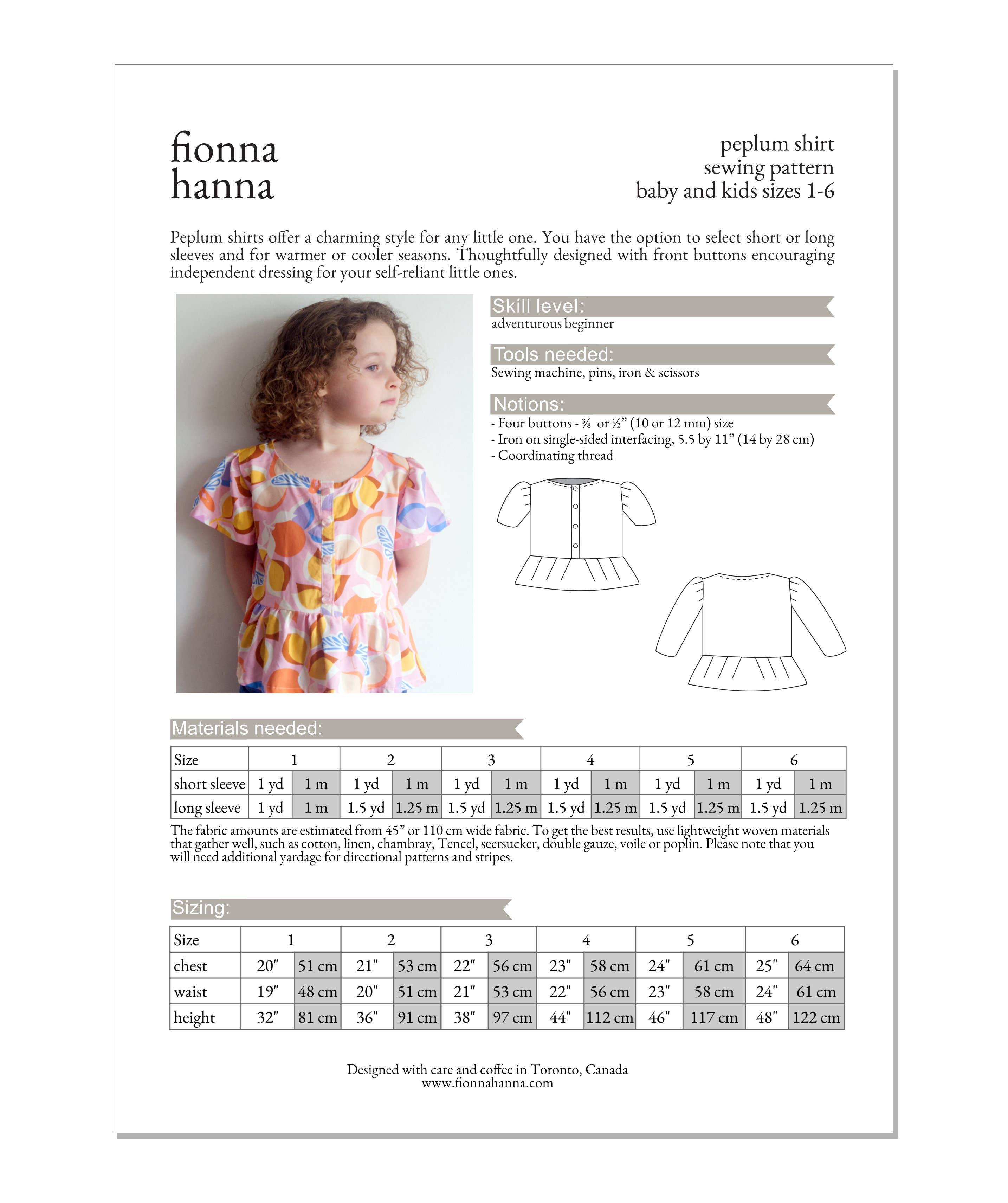 fionna hanna peplum shirt sewing pattern
