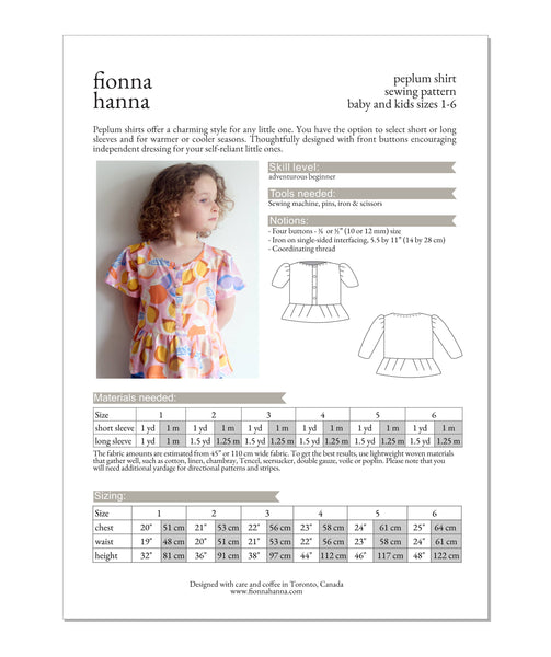 fionna hanna peplum shirt sewing pattern