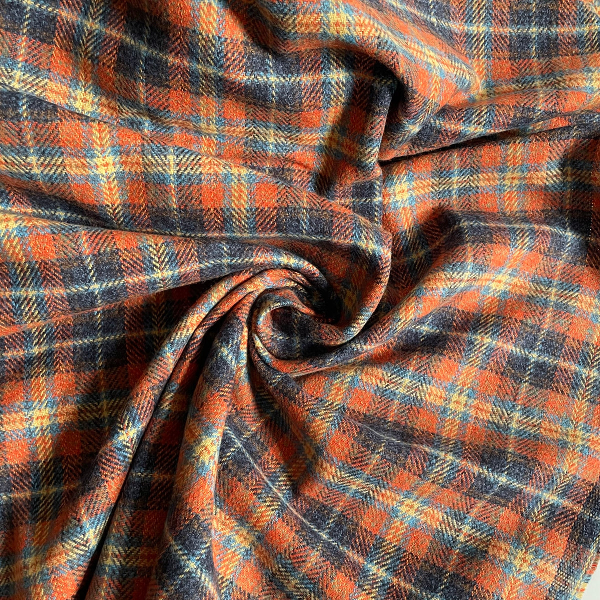 Yarn-Dyed Plaid Twill Flannel - Orange / Blue