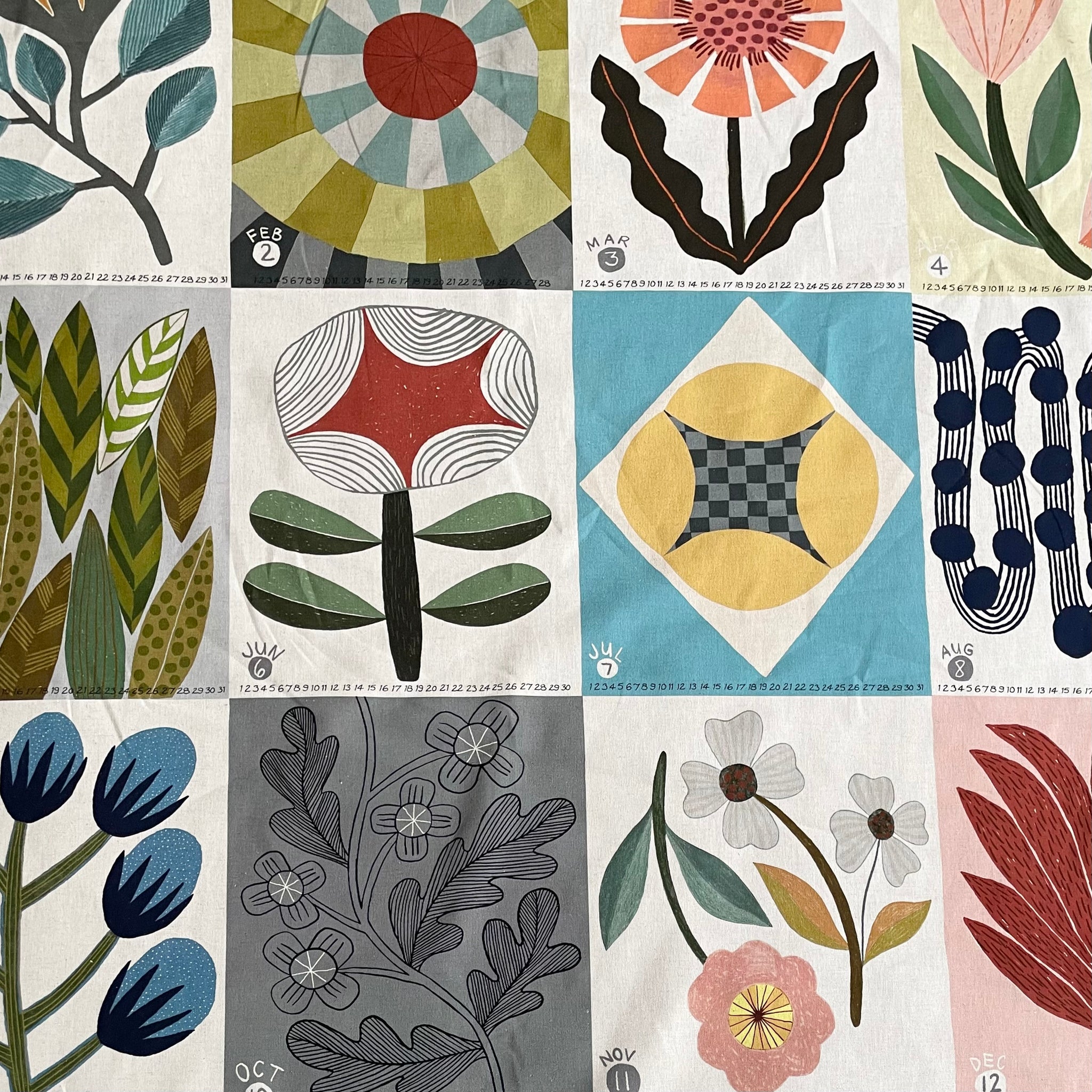 Kokka Cotton / Linen Canvas - Bookhou Calendar panel fabric