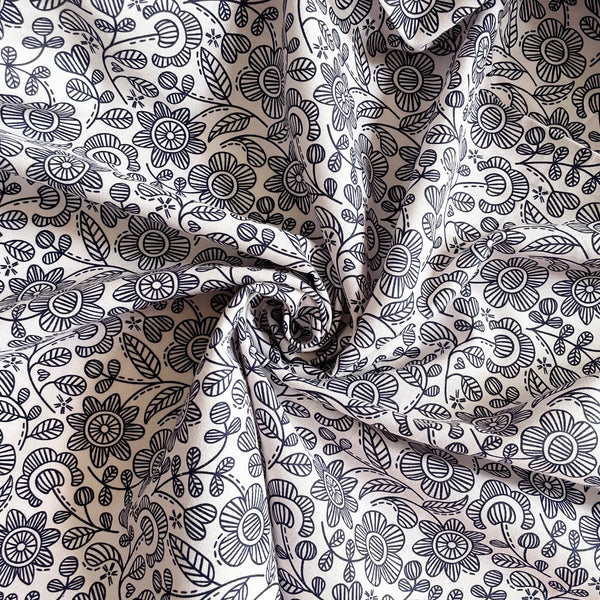 Felicity Fabrics : Sewn With Love - Embroidered Green Natural floral quilting cotton