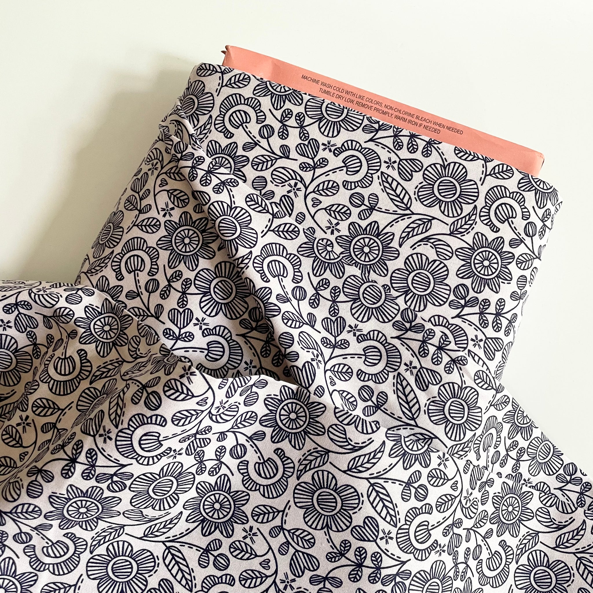 Felicity Fabrics : Sewn With Love - Embroidered Green Natural floral quilting cotton