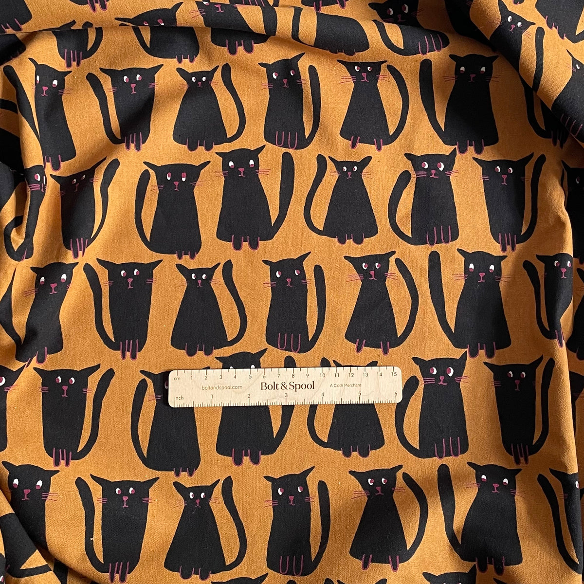 Sevenberry Cotton / Linen Canvas - Black Cats on Copper