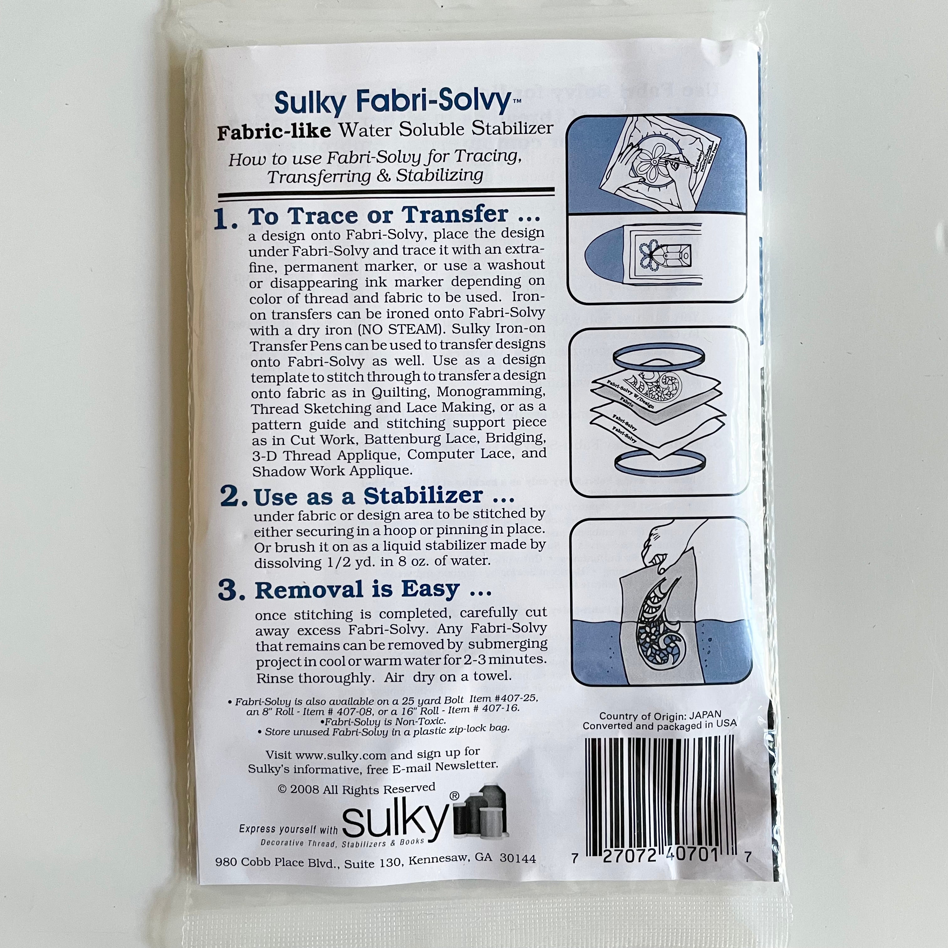 Sulky Fabri-Solvy Water Soluble Stabilizer