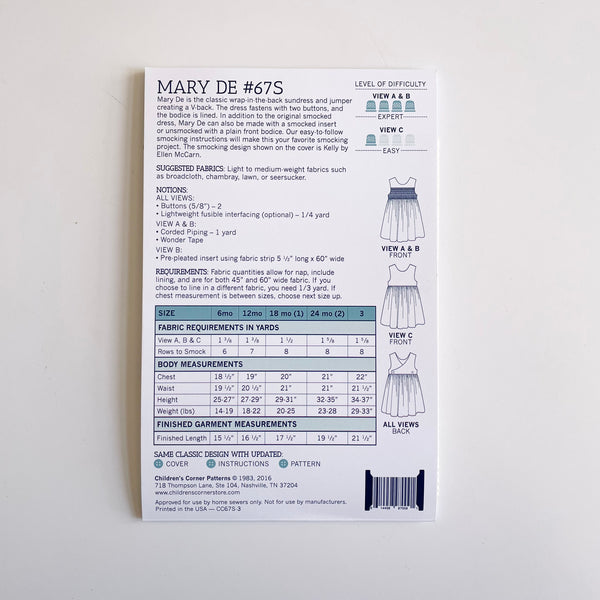 Children's Corner Patterns : Mary De sizes 6m - 3