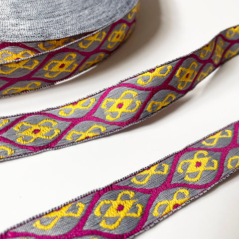 Kafka Ribbon : Ikat - Gold / Fuchsia