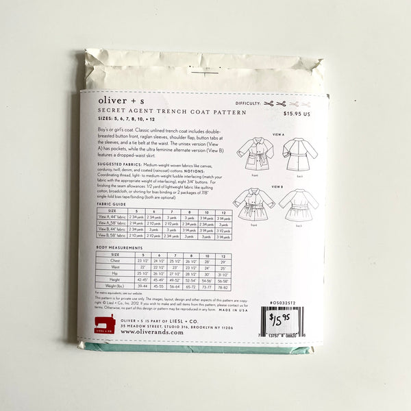 Oliver + S Patterns : Secret Agent Trench Coat